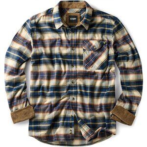 Mens Blue Cotton Flannel Shirt Long Sleeve Brushed Soft Casual Outdoor Plaid